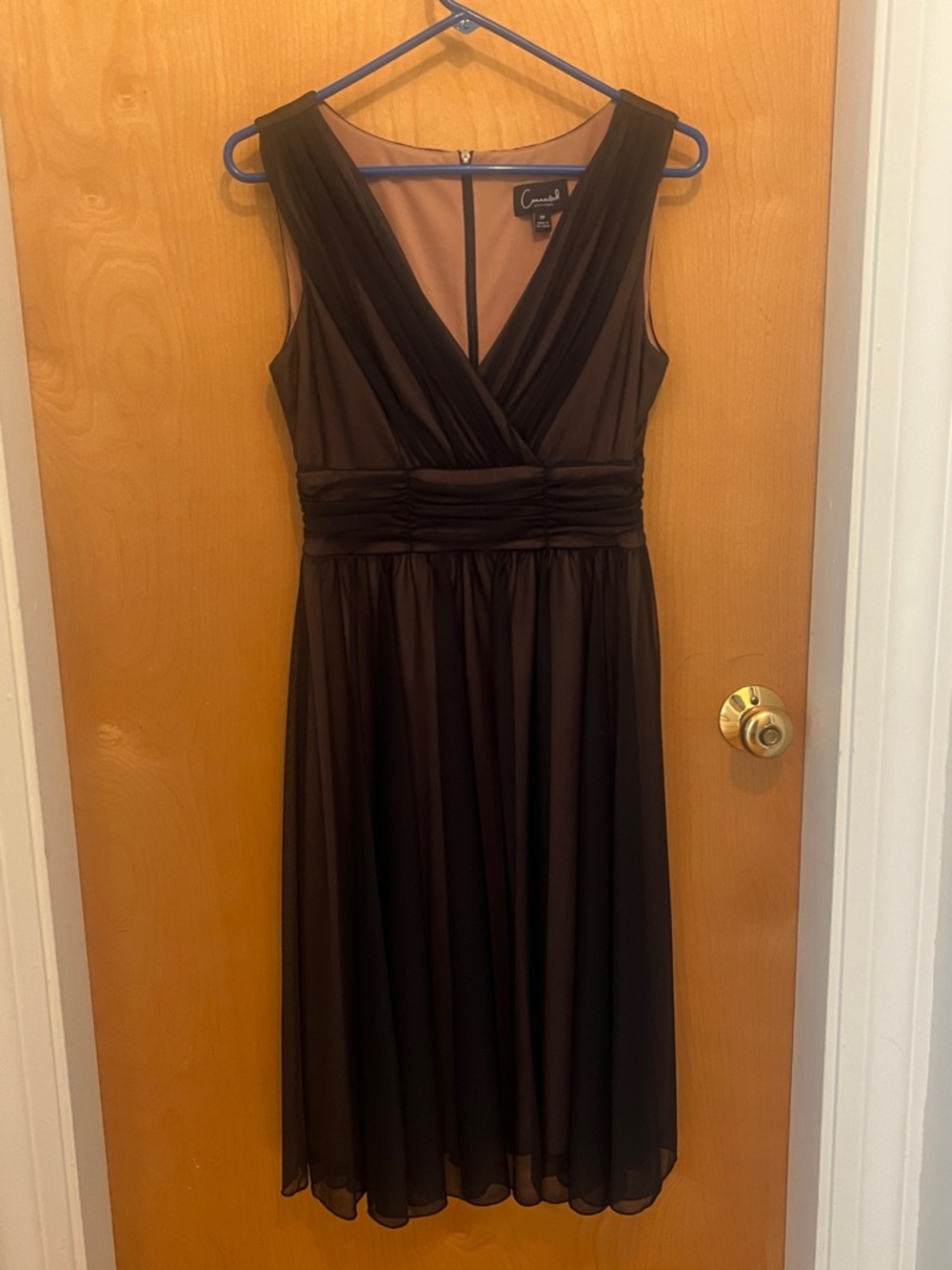 Connected by Casual Corner Black and Brown V‑Neck Sleeveless Chiffon Midi Dress